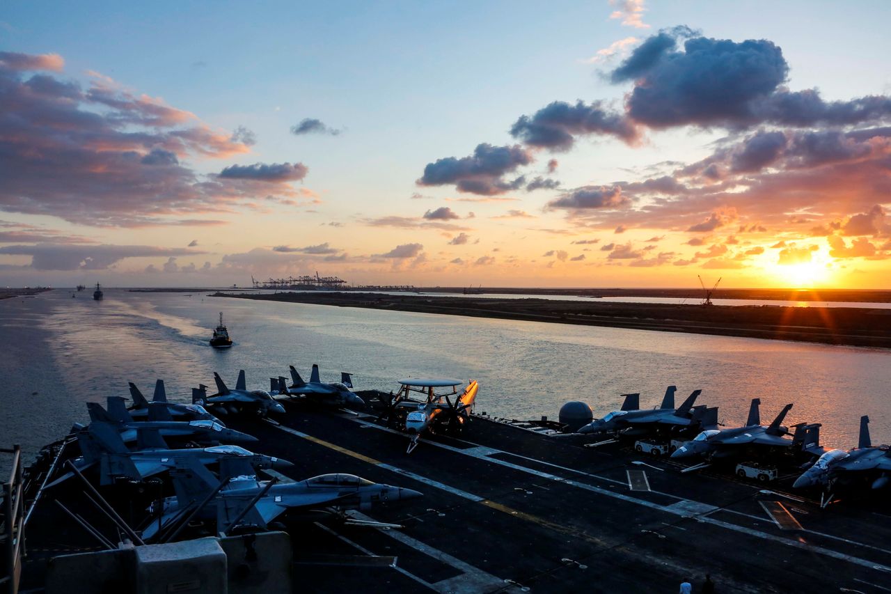 The USS Abraham Lincoln transits the Suez Canal in Egypt earlier this month.