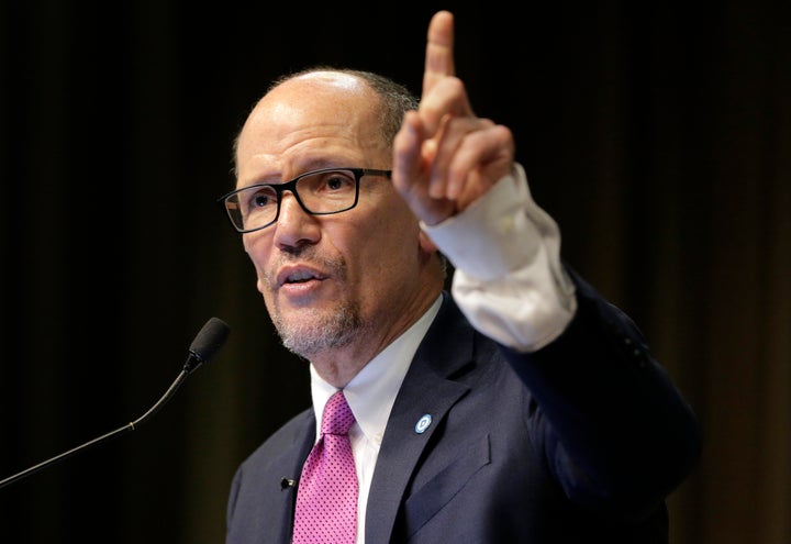 Democratic National Committee Chairman Tom Perez speaks in New York on April 3. Perez has worked hard in the past to win back the trust of wary progressives.