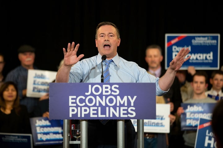 United Conservative Party leader Jason Kenney speaks during a campaign rally in Edmonton on April 12, 2019.