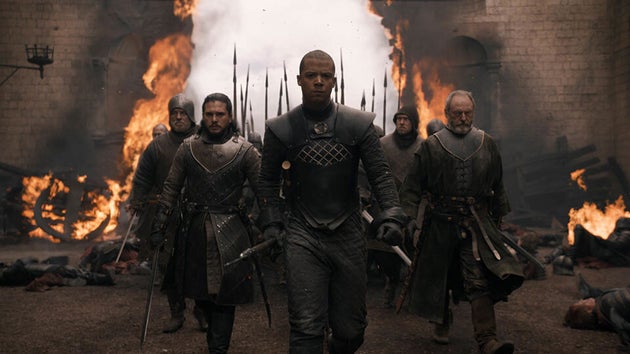 Jacob Anderson (centre) plays Grey