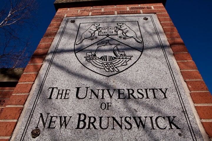 The University of New Brunswick gate is pictured in Fredericton on April 3, 2012.