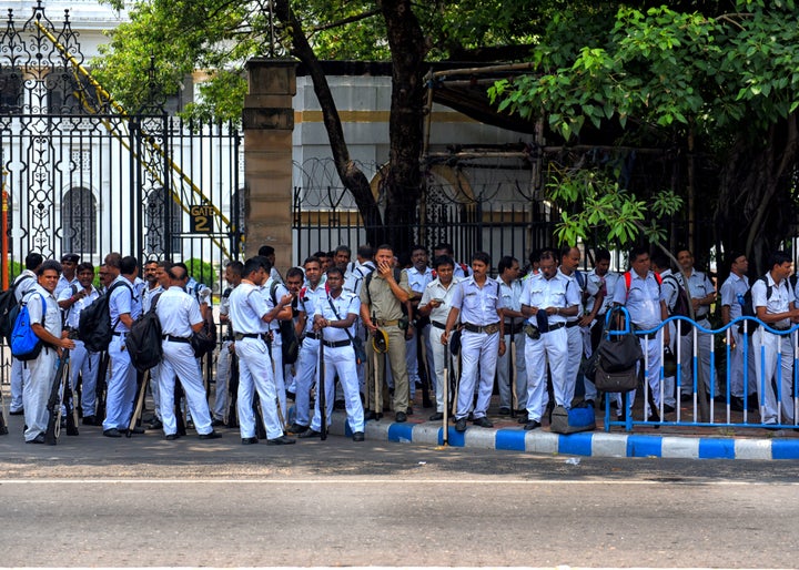 Police officers in Kolkata before going to the polling station. Representational image. 