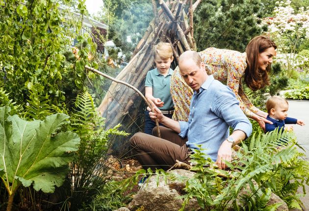 George, William, Kate and Louis in the Duchess's Chelsea Flower Show garden.