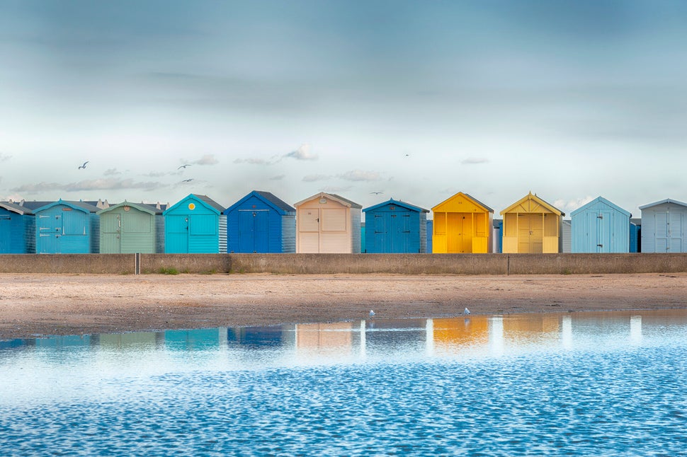 Beach huts at Brightlingsea, Essex taken just before dusk.