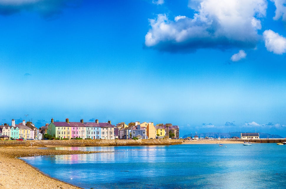 Beaumaris Sealine: Colourful houses line the seafront in Beaumaris, Anglesey.