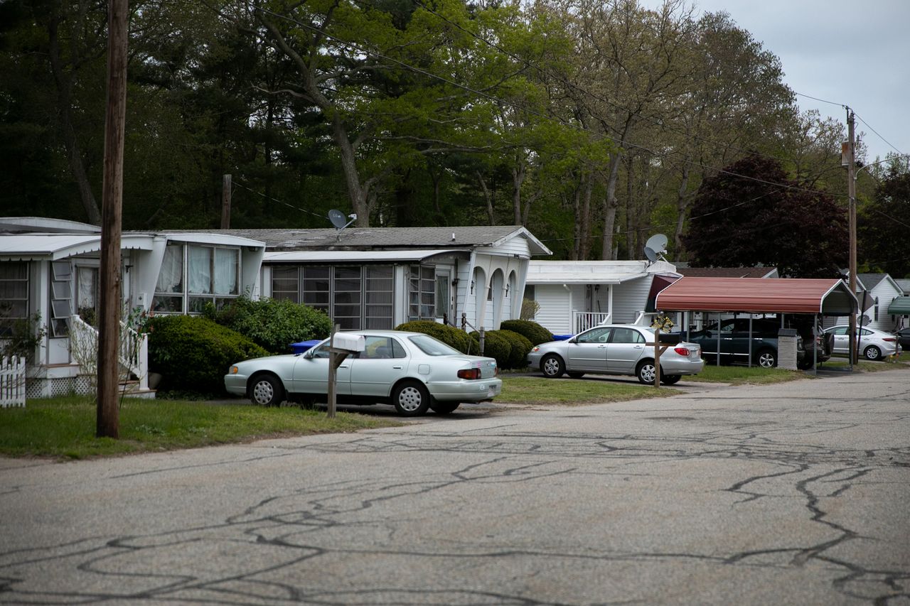 A view of homes in the resident-owned Oak Hill Mobile Home Park on May 19, 2019, in Taunton, Massachusetts.