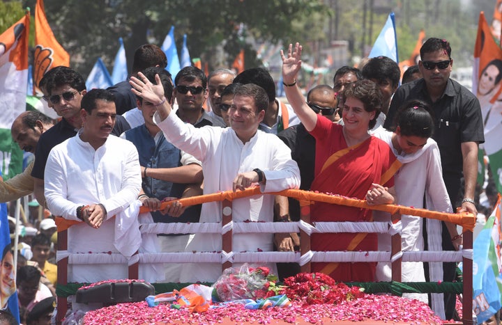 Congress president Rahul Gandhi's roadshow with Priyanka Gandhi in Wayanad on 10 April.