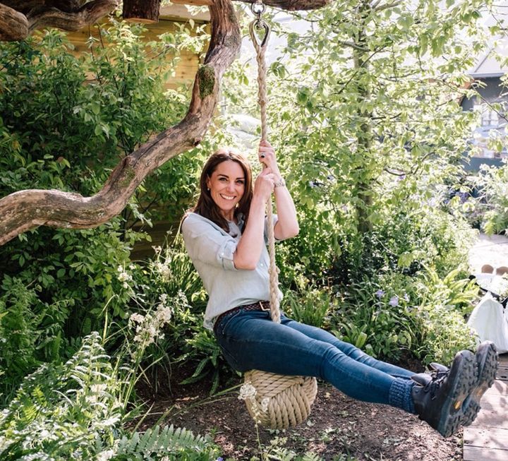 "Everything is great!" duchess Kate says while swinging on a rope at the Back To Nature garden at the RHS Chelsea Flower Show Sunday. "Have you seen Louis walking, yet?"