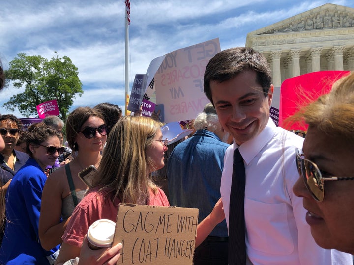 Democratic presidential candidate Pete Buttigieg was among the 2020 contenders attending the rally outside the U.S. Supreme Court on Tuesday.