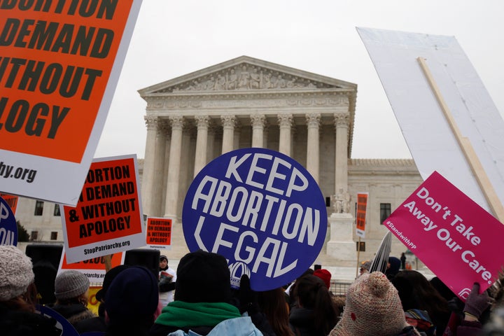 Demonstrators in Washington, D.C., protest in favor of abortion rights.