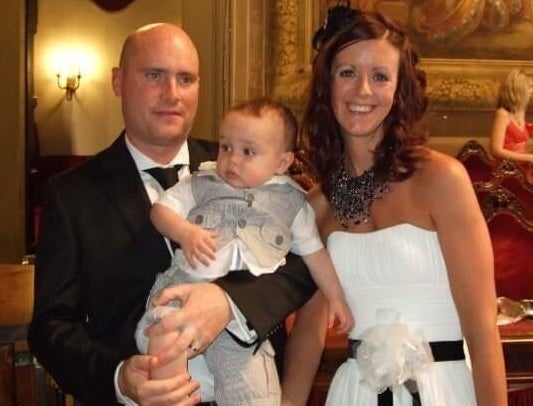Katy Meaden, her husband and her son Freddie on her wedding day.