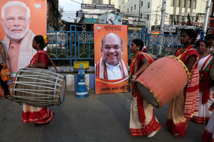 BJP President Amit Shah's picture on party posters in a file photo. 