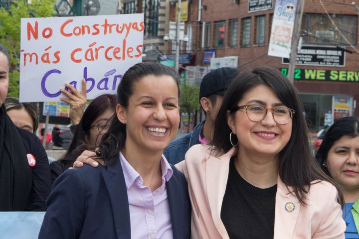 Tiffany Cabán, left, stands with New York state Sen. Jessica Ramos (D), who has endorsed her candidacy.