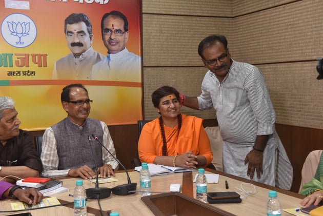 Sadhvi Pagya Singh Thakur with former Madhya Pradesh CM Shivraj Singh