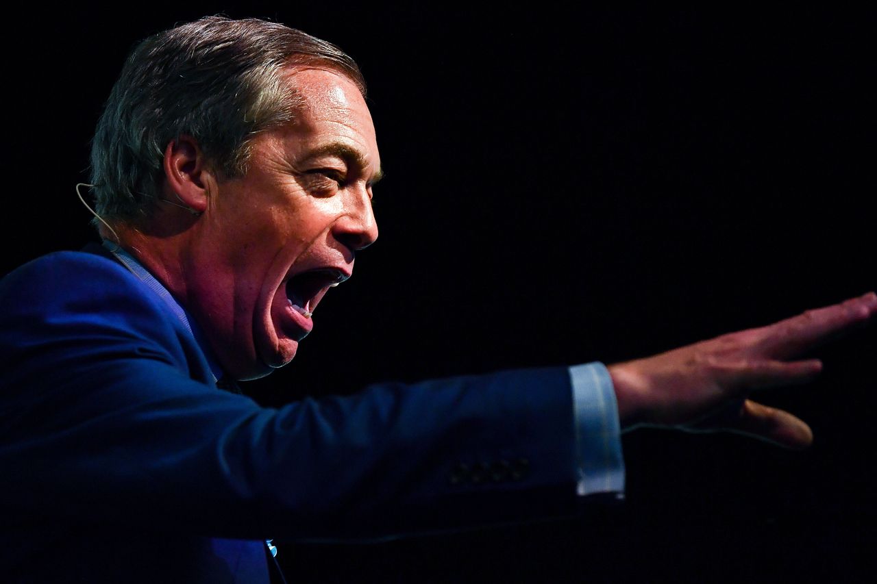 Brexit party leader Nigel Farage attends a rally with the Brexit Party’s European election candidates at the Corn Exchange in Edinburgh on May 17, 2019. 