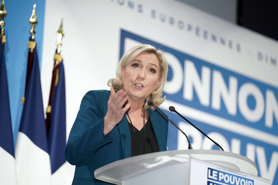 Marine Le Pen holds a campaign meeting on Feb. 24, 2019, in Caudry, northern France.