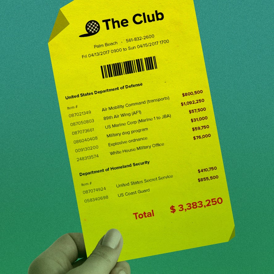 Cost to U.S. taxpayers for a typical Mar-a-Lago golf vacation.  Illustration: Ivylise Simones/Huffington Post.