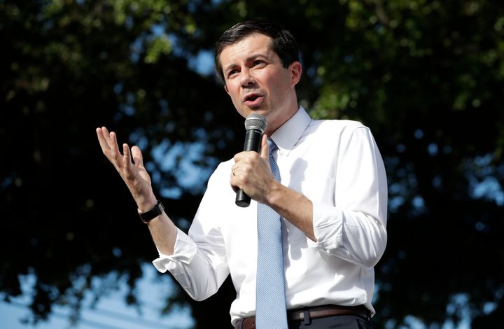 Pete Buttigieg, then the mayor of South Bend, Indiana, speaks during a fundraiser at the Wynwood Walls on May 20, 2019, in Miami.