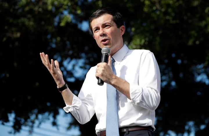 Pete Buttigieg, then the mayor of South Bend, Indiana, speaks during a fundraiser at the Wynwood Walls on May 20, 2019, in Miami.