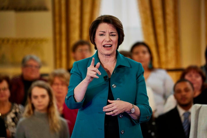 Sen. Amy Klobuchar (D-Minn.) speaking during a Fox News Channel town hall meeting on May 8, 2019, in Milwaukee.