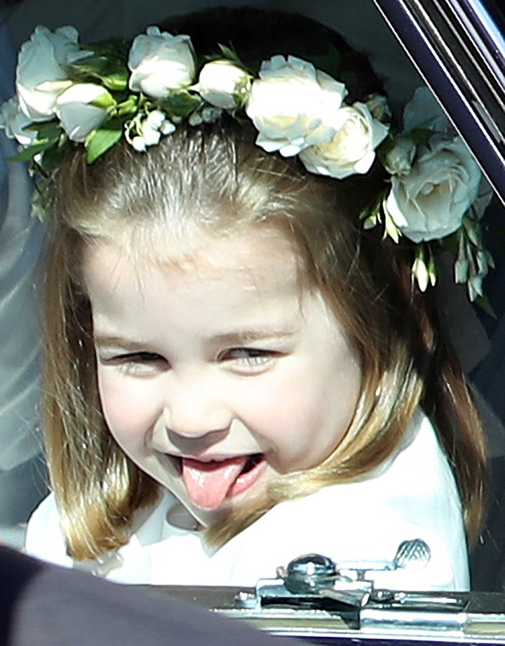 Princess Charlotte arrives for the wedding ceremony of Prince Harry and Meghan Markle at St George's Chapel, Windsor Castle, in Windsor, on May 19, 2018. 