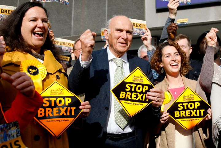 Lib Dem leader Vince Cable with party activists 