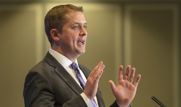 Conservative Leader Andrew Scheer addresses the Montreal Council on Foreign Relations on May 7, 2019.
