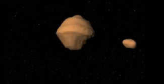 The system of binary asteroids in a NASA rendering.