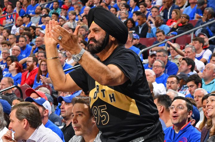 Nav Bhatia attends a game between the Toronto Raptors and the Philadelphia 76ers on May 2, 2019 at the Wells Fargo Center in Philadelphia.