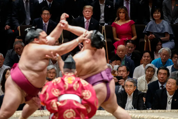 President Trump awards giant President's Cup trophy to sumo wrestling  champion - ABC News