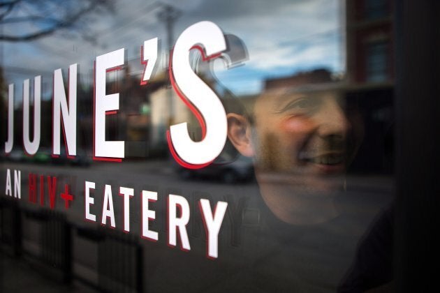 Chef Matt Basile poses for a portrait at the pop up restaurant June's HIV+ Eatery in Toronto, Tues. Nov. 7.