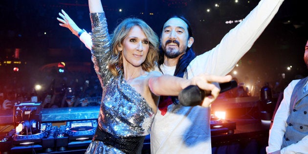 Céline Dion and Steve Aoki at OMNIA Nightclub in Caesars Palace on Nov. 8, 2017 in Las Vegas, Nevada.