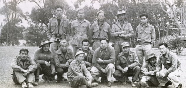 A 1944 photograph of the first 13 members of the Force 136 recruits, also known as the Operation Oblivion group.