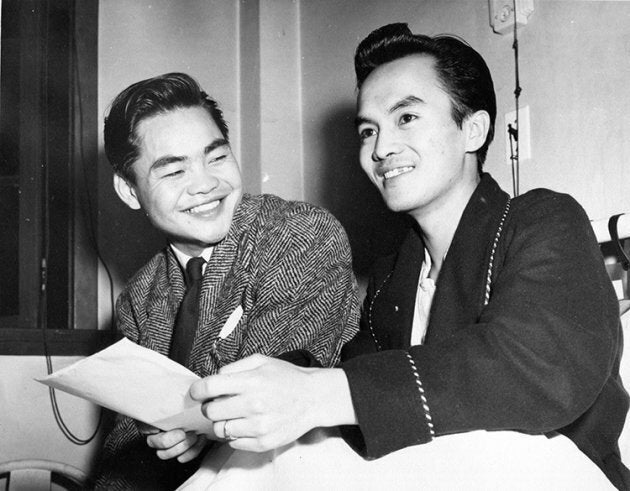 Louie King and Norman Low in the hospital shortly after September 1946, when Low was recovering from complications due to malaria.