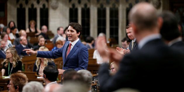 Prime Minister Justin Trudeau speaks during Question Period in the House of Commons on Parliament Hill on May 9, 2018.