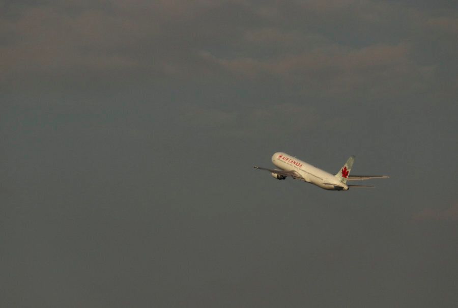 An Air Canada airplane takes off at Toronto Pearson International Airport on May 13, 2017.