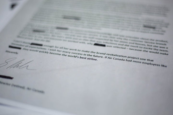 A copy of a recommendation letter, praising *Johanne's work at Air Canada.