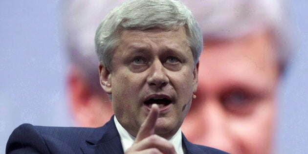 Former prime minister Stephen Harper speaks at the 2017 American Israel Public Affairs Committee (AIPAC) policy conference in Washington on March 26, 2017.