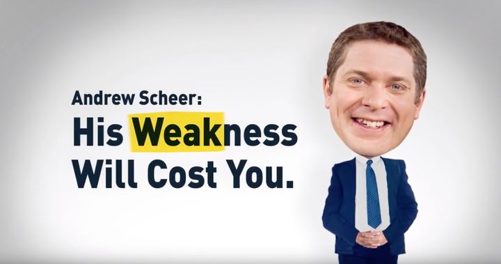 A screengrab of an Engage Canada attack ad targeting Conservative Leader Andrew Scheer.