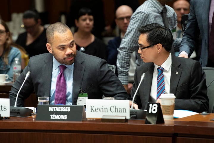 Facebook Global Policy Directors Neil Potts and Kevin Chan appear before the international grand committee on big data, privacy and democracy in Ottawa on May 28, 2019.