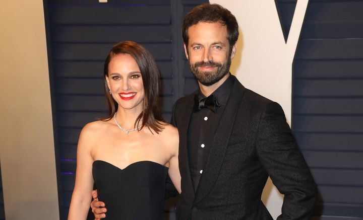 Natalie Portman with her husband Benjamin Millepied at the 2019 Vanity Fair Oscar Party.