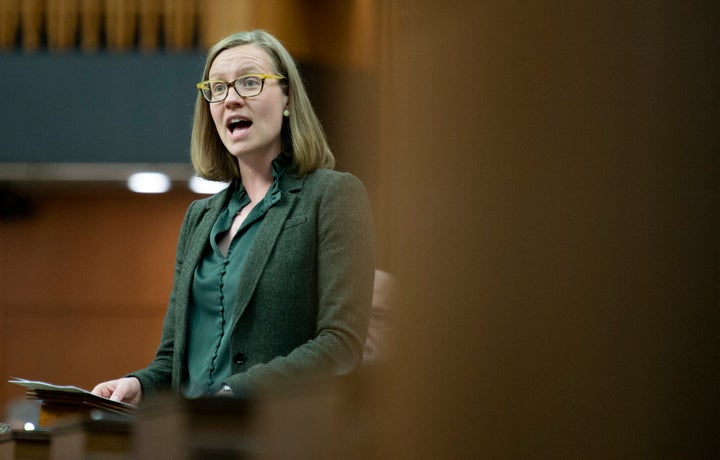 Democratic Institutions Minister Karina Gould speaks in the House of Commons following Question on May 27, 2019 in Ottawa.