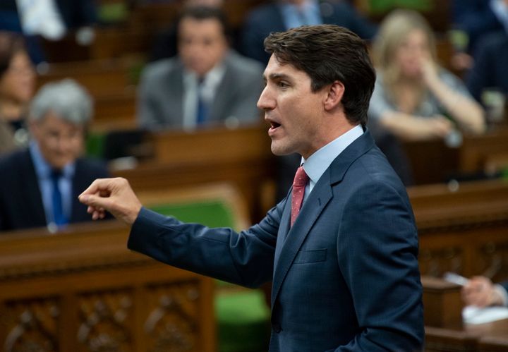 Prime Minister Justin Trudeau responds in the House of Commons on May 28, 2019.
