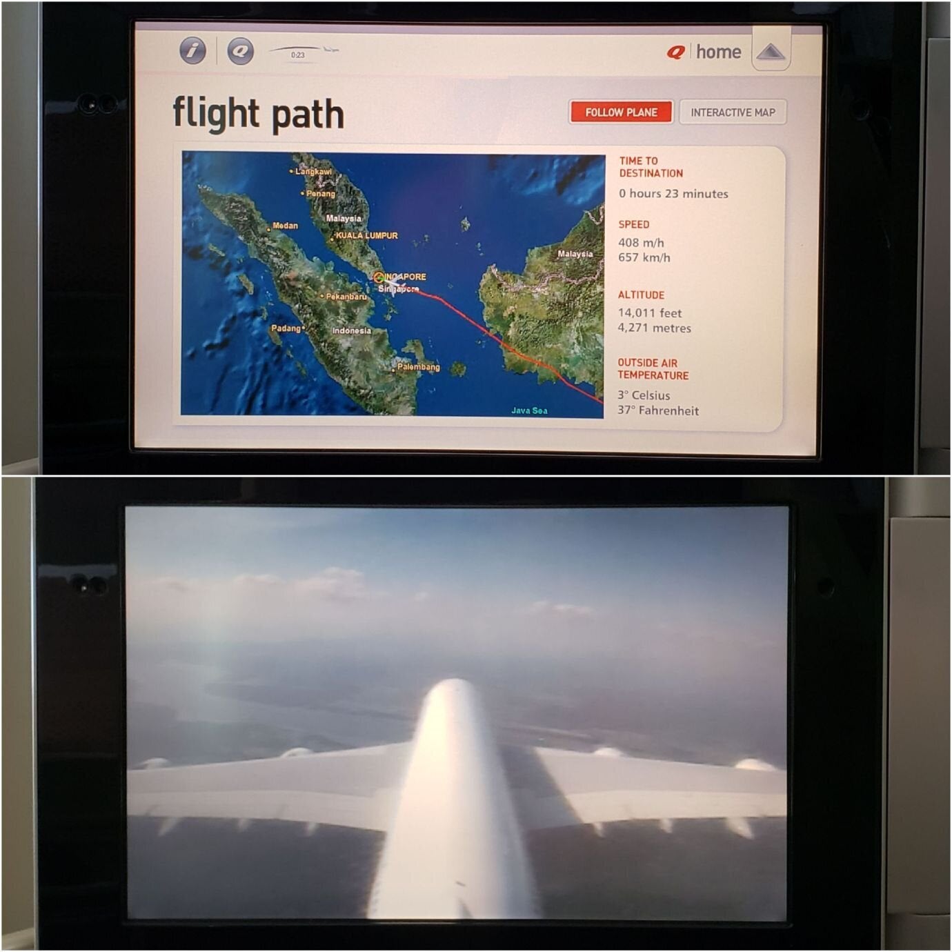 班機接近新加坡機場,準備要降落了