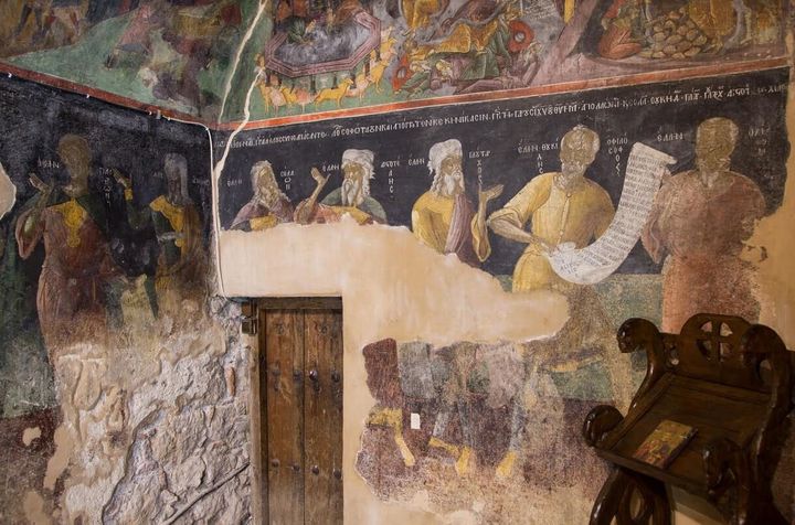 Σόλων, Αριστοτέλης, Πλούταρχος, Θουκυδίδης σε τοιχογραφία της Μονής των Φιλανθρωπηνών της Νήσου των Ιωαννίνων, 16ος αιώνας ©Αιμίλιος Νέος