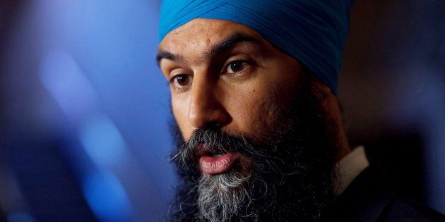 NDP Leader Jagmeet Singh speaks during a media availability in the House of Commons foyer on Parliament Hill in Ottawa on June 12, 2018.