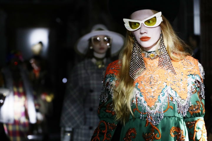 Models on the runway at Gucci's cruise 2020 show in Rome on May 28, 2019.