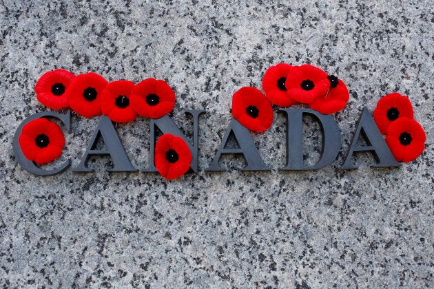 Poppies on the National War Memorial following Remembrance Day ceremonies in Ottawa on Nov. 11, 2016.