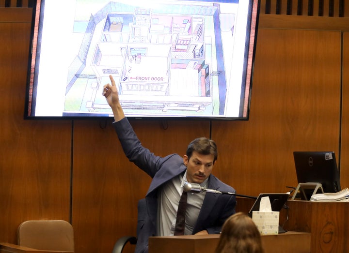 Ashton Kutcher testifies during the murder trial of Michael Gargiulo at Los Angeles Superior Court, Wednesday, May 29, 2019.