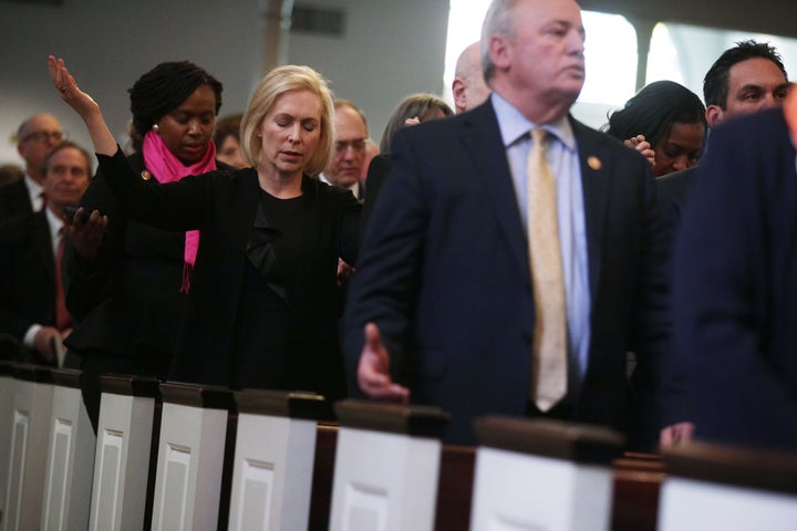 Sen. Kirsten Gillibrand attends a funeral Mass at Holy Trinity Church on Feb. 14, 2019, in Washington, D.C.